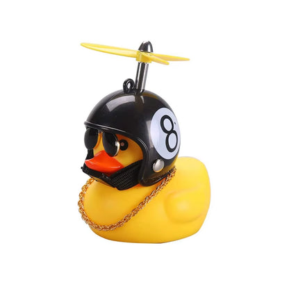 Rubber Broken Wind Duck Toy Motorcycle Car Ornaments Yellow Duck Car Dashboard Decoration with Cool Glasses Propeller Helmet