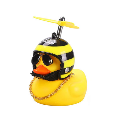 Rubber Broken Wind Duck Toy Motorcycle Car Ornaments Yellow Duck Car Dashboard Decoration with Cool Glasses Propeller Helmet