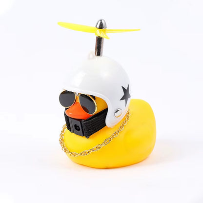 Rubber Broken Wind Duck Toy Motorcycle Car Ornaments Yellow Duck Car Dashboard Decoration with Cool Glasses Propeller Helmet