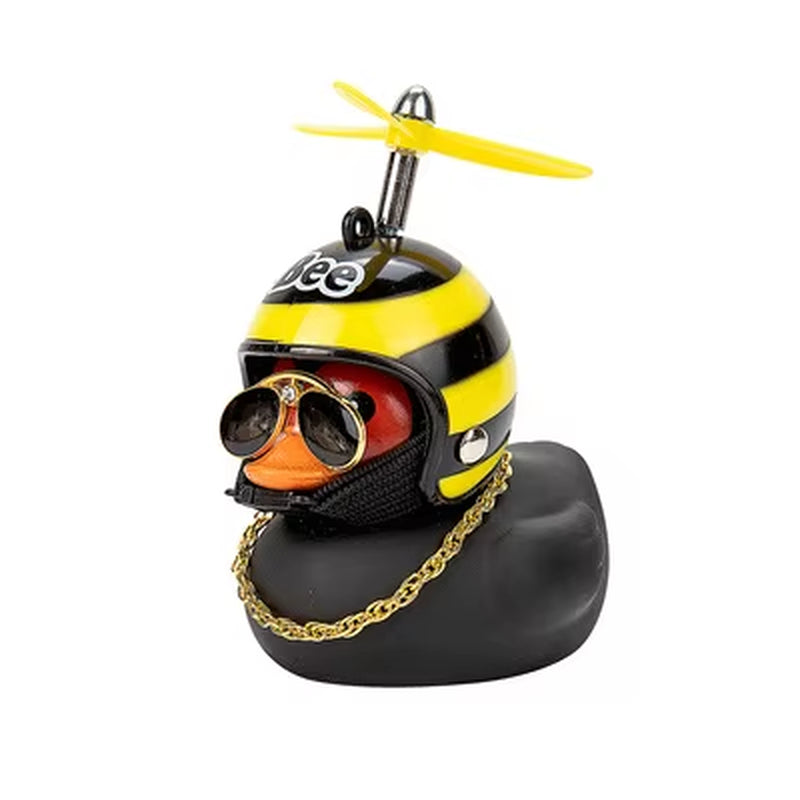 Rubber Broken Wind Duck Toy Motorcycle Car Ornaments Yellow Duck Car Dashboard Decoration with Cool Glasses Propeller Helmet